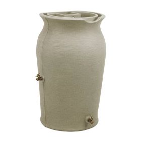 Grey Sand Stone 50-Gallon Plastic Urn Rain Barrel with Planter Top