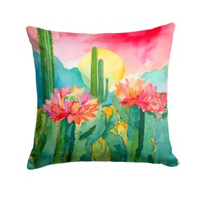 Arizona Saguaro Cactus Blossom in Watercolor Throw Pillow Machine Washable, Indoor Outdoor Decorative Pillow for Couch, Bed or Patio, 18Hx18W