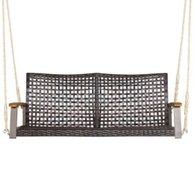 2-Person Rattan Hanging Porch Swing Chair (Color: White)